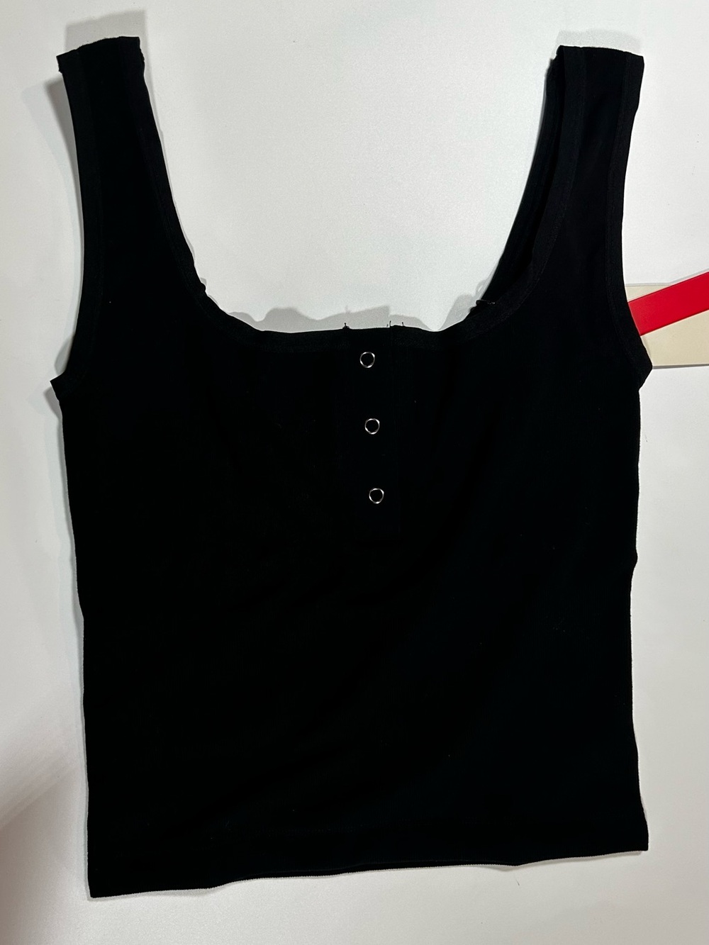 Popilush Black Square Neck Snap Front Crop Tank Top Size Large